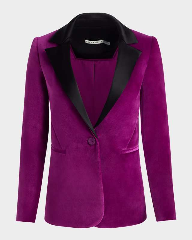 Macey Velvet Notch-Collar Blazer